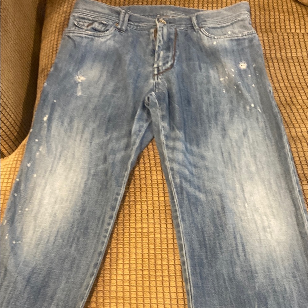 Armani Exchange Blue Straight Jeans Distressed Denim